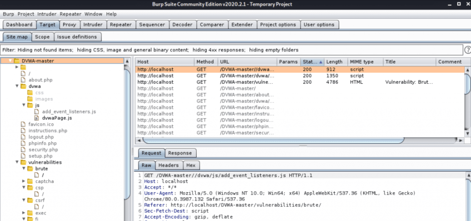 Tab Target sử dụng trong Burp Suite