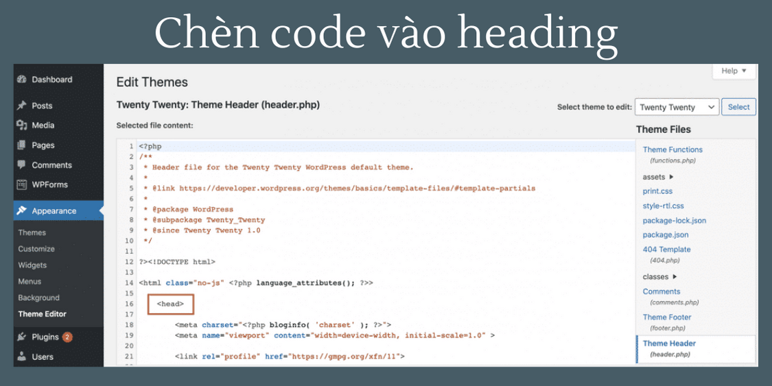 Xác minh website bằng cách chèn code vào heading