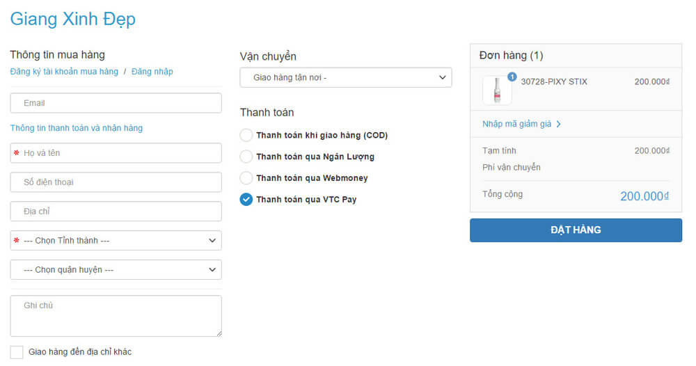 Hoàn thành đăng ký website với VTCPay