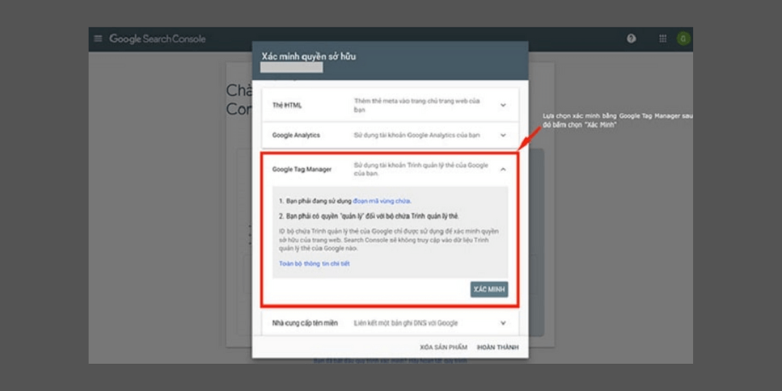 Cách 4 - Xác minh bằng Google Tag Manager