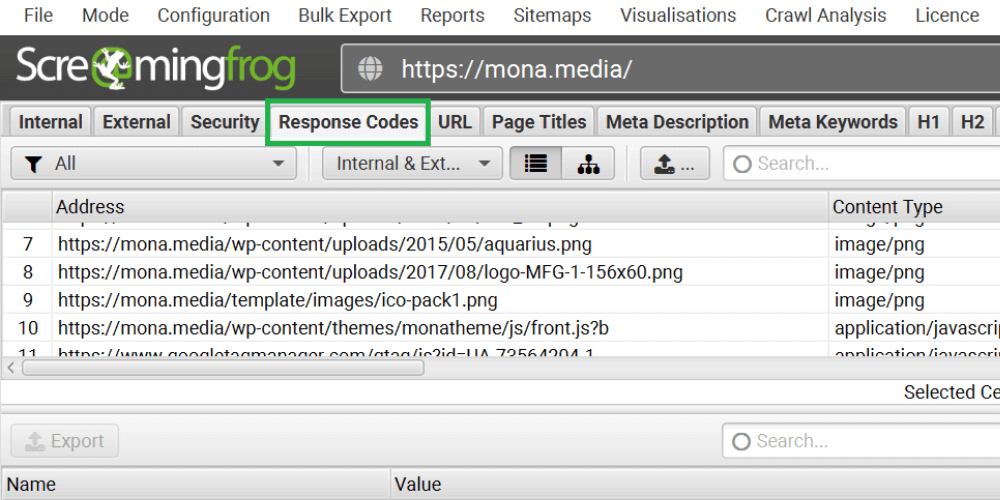 screaming frog response codes