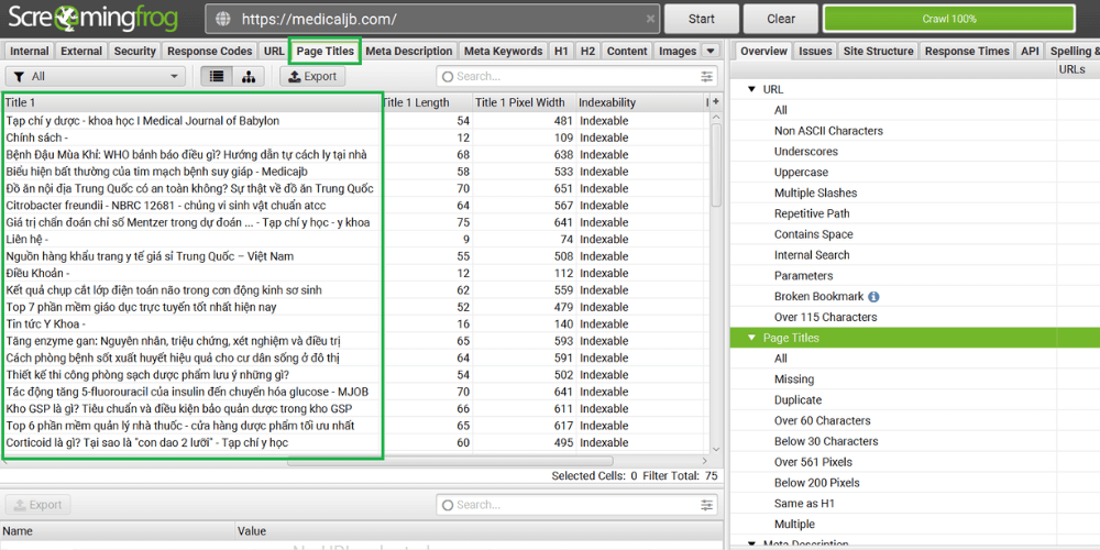 screaming frog page titles