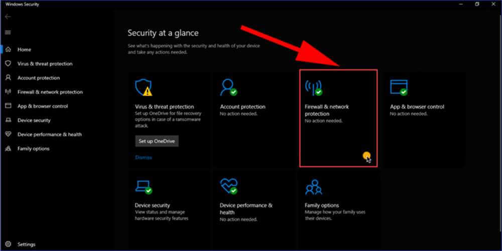 Chọn Firewall & network protection để vô tường lửa