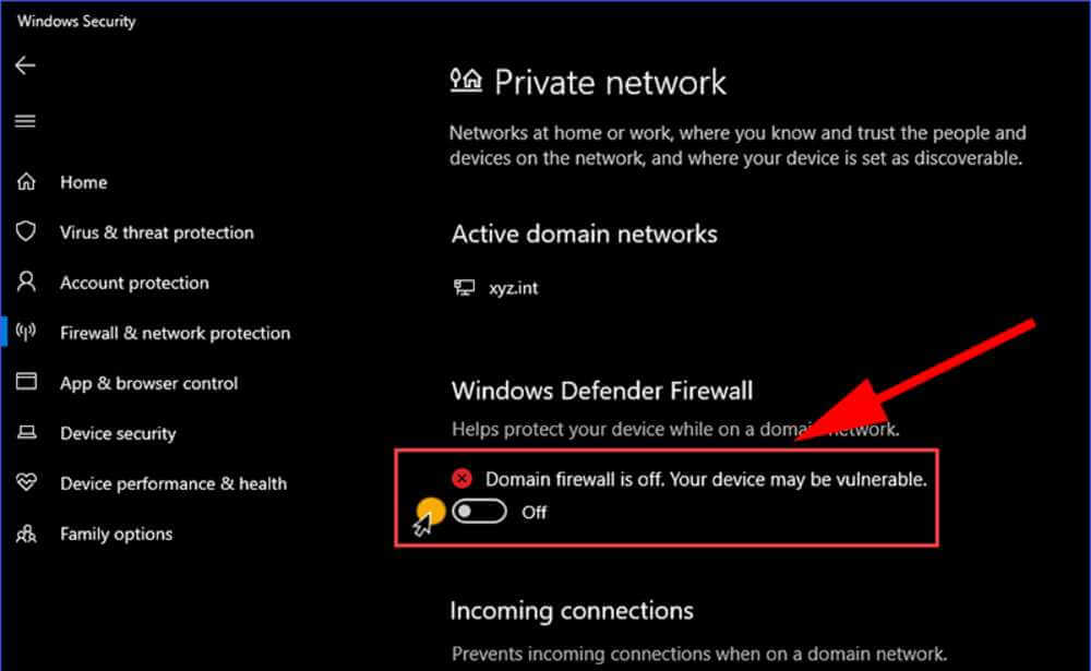 Bấm tắt Windows Defender Firewal để tắt tường lửa