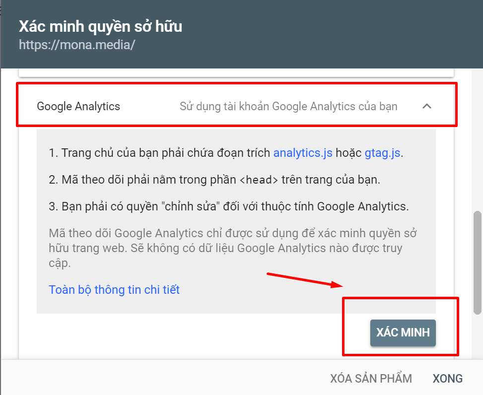 Xác minh quyền sở hữu Google Webmaster Tool bằng Google Analytics