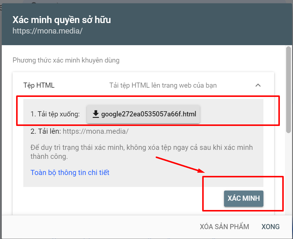 Xác minh quyền sở hữu Google Webmaster Tool bằng HTML