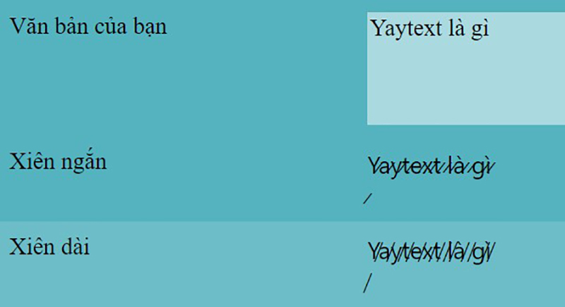 Cách viết chữ xiên chéo trên Yaytext