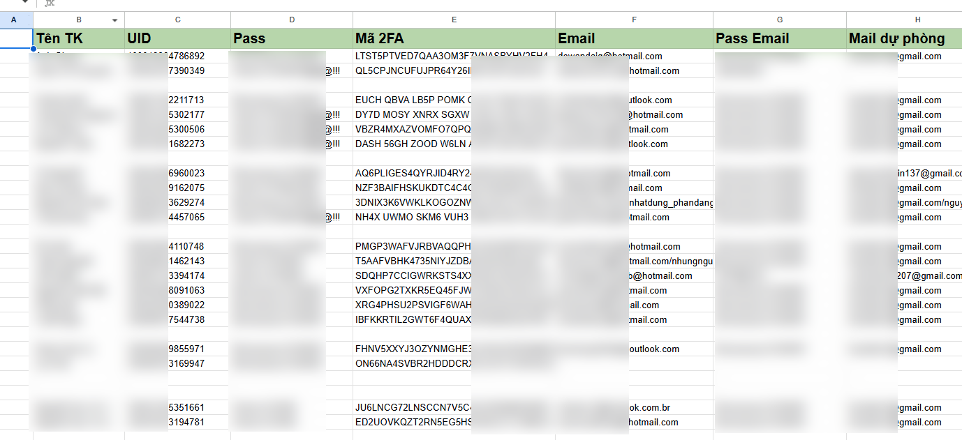 Quản lý các tài khoản bằng file Google Sheet cho tiện