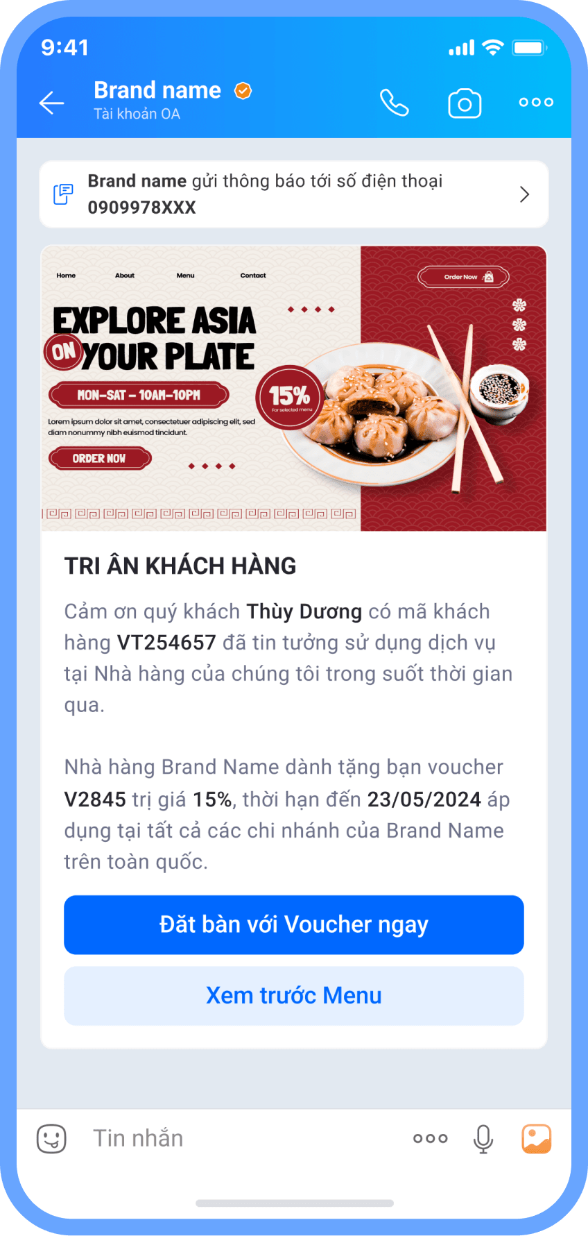 CSKH: Gửi voucher có HSD cho KH.